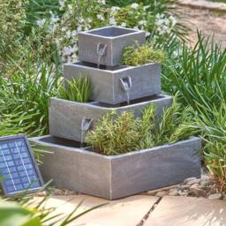 Primrose Solar Powered 4-Tier Herb 'Perth 'Planter Cascading Water Feature 42cm in Stone - thumbnail 1