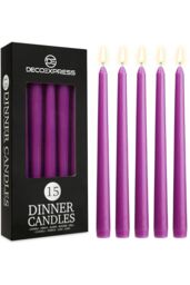 Deco Express Candles Set Classic Dripless Tapered Metallic Unscented 8 Hours Décor in Purple - Size: 15 Pack - thumbnail 1