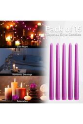 Deco Express Candles Set Classic Dripless Tapered Metallic Unscented 8 Hours Décor in Purple - Size: 15 Pack - thumbnail 6
