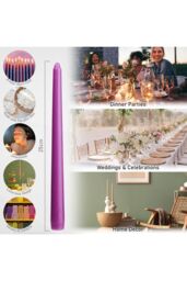 Deco Express Candles Set Classic Dripless Tapered Metallic Unscented 8 Hours Décor in Purple - Size: 15 Pack - thumbnail 4