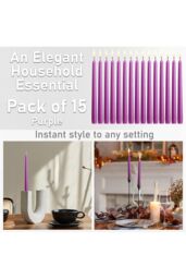 Deco Express Candles Set Classic Dripless Tapered Metallic Unscented 8 Hours Décor in Purple - Size: 15 Pack - thumbnail 3