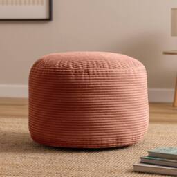 icon Milano Bean Bag Footstool Corduroy Round Pouffe in Dusty Pink - thumbnail 1