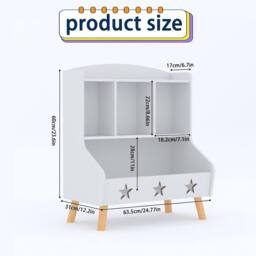 Huhote Kids Bookshelf Bookcase 3 Compartments Book Toy Storage Cabinet Holder in White - thumbnail 3