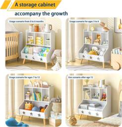 Huhote Kids Bookshelf Bookcase 3 Compartments Book Toy Storage Cabinet Holder in White - thumbnail 5