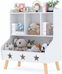 Huhote Kids Bookshelf Bookcase 3 Compartments Book Toy Storage Cabinet Holder in White - thumbnail 2