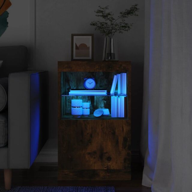 Berkfield Home Sideboard with LED Lights Smoked Oak 41x37x67 cm in Brown - Size: 41 x 37 x 67 cm - image 1
