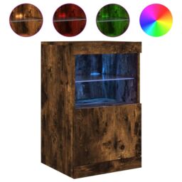 Berkfield Home Sideboard with LED Lights Smoked Oak 41x37x67 cm in Brown - Size: 41 x 37 x 67 cm - thumbnail 2