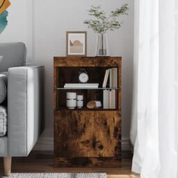 Berkfield Home Sideboard with LED Lights Smoked Oak 41x37x67 cm in Brown - Size: 41 x 37 x 67 cm - thumbnail 4