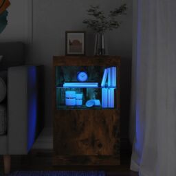 Berkfield Home Sideboard with LED Lights Smoked Oak 41x37x67 cm in Brown - Size: 41 x 37 x 67 cm - thumbnail 1