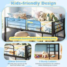 Costway Single Size Low Loft Bed Metal Bed Frame w/ Guardrails & 2 Ladders in Black - thumbnail 7