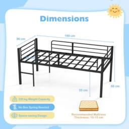 Costway Single Size Low Loft Bed Metal Bed Frame w/ Guardrails & 2 Ladders in Black - thumbnail 9