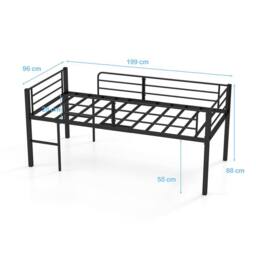 Costway Single Size Low Loft Bed Metal Bed Frame w/ Guardrails & 2 Ladders in Black - thumbnail 2