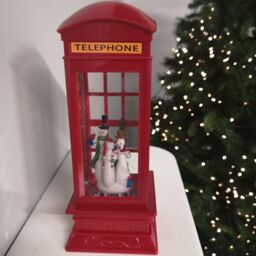 Samuel Alexander 26cm Dual Powered Light up Red Telephone Box Christmas Water Spinner with Snowman Scene - thumbnail 2