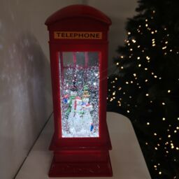 Samuel Alexander 26cm Dual Powered Light up Red Telephone Box Christmas Water Spinner with Snowman Scene - thumbnail 1