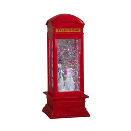 Samuel Alexander 26cm Dual Powered Light up Red Telephone Box Christmas Water Spinner with Snowman Scene - thumbnail 8