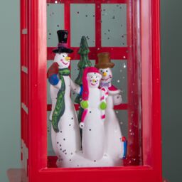 Samuel Alexander 26cm Dual Powered Light up Red Telephone Box Christmas Water Spinner with Snowman Scene - thumbnail 5