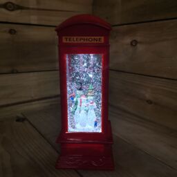 Samuel Alexander 26cm Dual Powered Light up Red Telephone Box Christmas Water Spinner with Snowman Scene - thumbnail 3