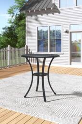 H&O Direct Cast Aluminum Round Outdoor Garden Dining Table in Black - thumbnail 2