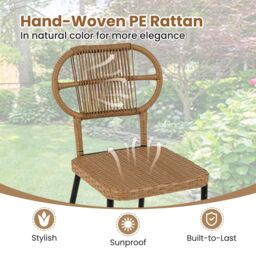 Gymax Rattan Patio Dining Set of 3 Stackable 2 Wicker Chairs & Dining Table in Brown - Size: 3 Pack - thumbnail 7