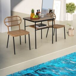 Gymax Rattan Patio Dining Set of 3 Stackable 2 Wicker Chairs & Dining Table in Brown - Size: 3 Pack - thumbnail 5