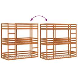 Berkfield Home Triple Bunk Bed without Mattress Wax Brown 90x190 cm Single Solid - thumbnail 8