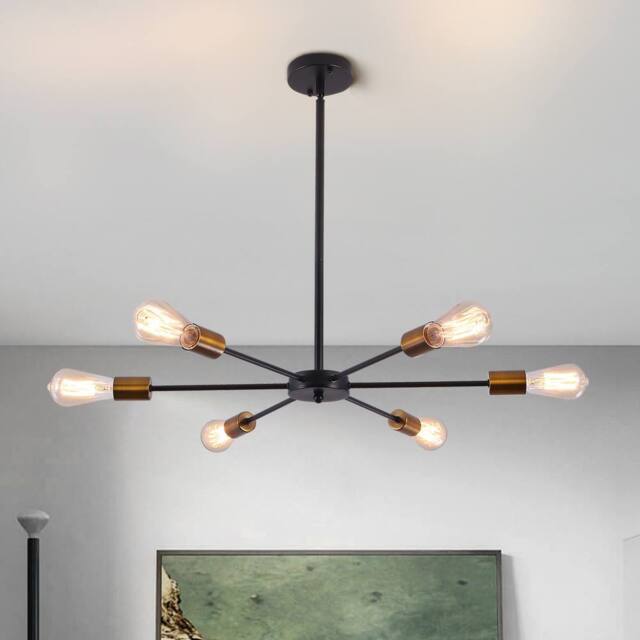 NIVOR 6 light Sputnik Industrial Chandelier Mid Century Flush Mount Ceiling in Black - image 1