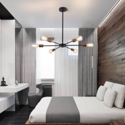 NIVOR 6 light Sputnik Industrial Chandelier Mid Century Flush Mount Ceiling in Black - thumbnail 7