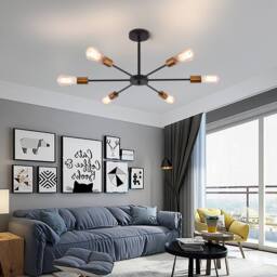 NIVOR 6 light Sputnik Industrial Chandelier Mid Century Flush Mount Ceiling in Black - thumbnail 4