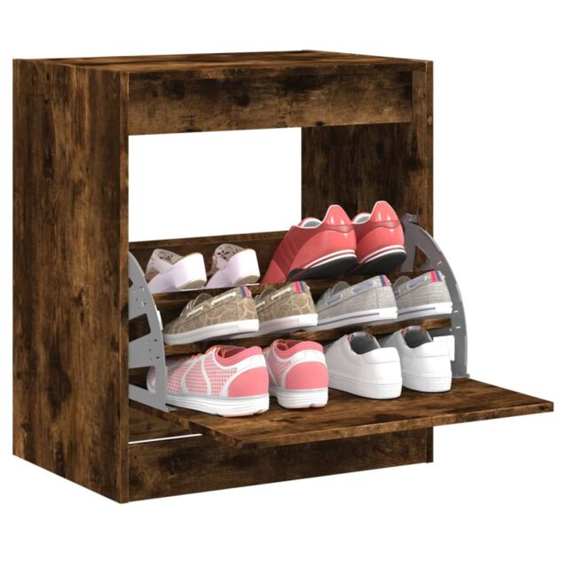 Berkfield Home Shoe Cabinet Smoked Oak 60x42x69 cm Engineered Wood in Brown - Size: 60 x 42 x 69 cm - image 1