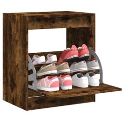 Berkfield Home Shoe Cabinet Smoked Oak 60x42x69 cm Engineered Wood in Brown - Size: 60 x 42 x 69 cm - thumbnail 1