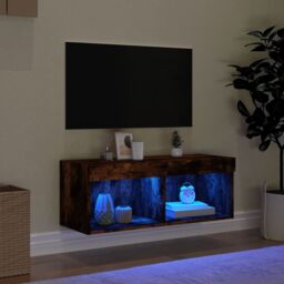 Berkfield Home TV Cabinet with LED Lights Smoked Oak 80x30x30 cm in Brown - Size: 80 x 30 x 30 cm - thumbnail 3
