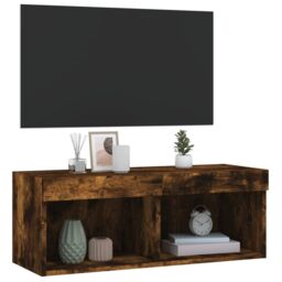 Berkfield Home TV Cabinet with LED Lights Smoked Oak 80x30x30 cm in Brown - Size: 80 x 30 x 30 cm - thumbnail 6