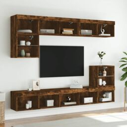 Berkfield Home TV Cabinet with LED Lights Smoked Oak 80x30x30 cm in Brown - Size: 80 x 30 x 30 cm - thumbnail 4