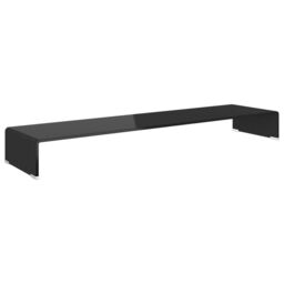 Berkfield Home TV Stand/Monitor Riser Glass Black 120x30x13 cm - Size: 120 x 30 x 13 cm - thumbnail 2