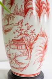 Downton Interiors Red Oriental Ceramic Table Lamp with Plain Shade - Size: Large - thumbnail 2