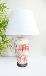 Downton Interiors Red Oriental Ceramic Table Lamp with Plain Shade - Size: Large - thumbnail 1