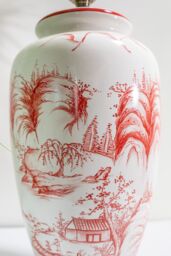 Downton Interiors Red Oriental Ceramic Table Lamp with Plain Shade - Size: Large - thumbnail 5