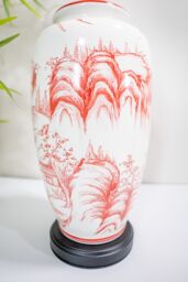 Downton Interiors Red Oriental Ceramic Table Lamp with Plain Shade - Size: Large - thumbnail 3