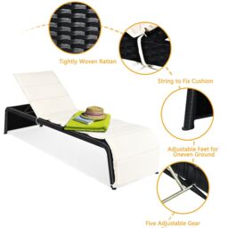 Costway Outdoor Rattan Reclining Chair Patio Chaise Lounge Wicker Sofa Sun Bed W/Cushion - thumbnail 4