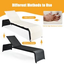 Costway Outdoor Rattan Reclining Chair Patio Chaise Lounge Wicker Sofa Sun Bed W/Cushion - thumbnail 3