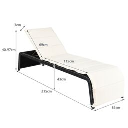 Costway Outdoor Rattan Reclining Chair Patio Chaise Lounge Wicker Sofa Sun Bed W/Cushion - thumbnail 5