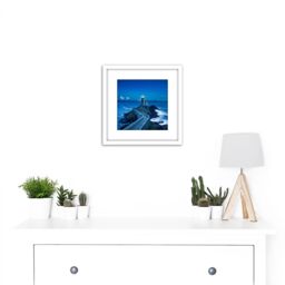 Artery8 Plouzane France Lighthouse Pier Night Photo 8X8 Inch Square Wooden Framed Wall Art Print Picture with Mount in White - thumbnail 2