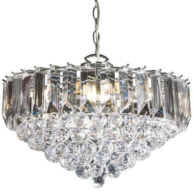 Loops 6 Light Chandelier Pendant Chrome Clear Shade Hanging Ceiling Feature Lamp Bulb - image 1