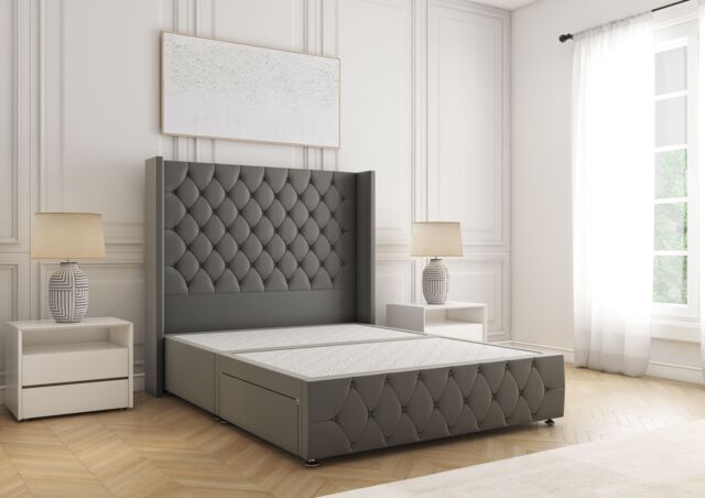 "BSSPOKE Ruby Divan Bed Plush Velvet 54"" Headboard & No Mattress No Drawers in Grey - Size: Small Double" - image 1
