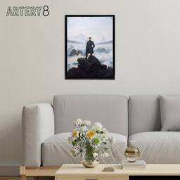 "Artery8 Friedrich Wanderer Above Sea Fog Framed Canvas Wall Art Print in Blue - Size: W12"" x H16""" - thumbnail 3
