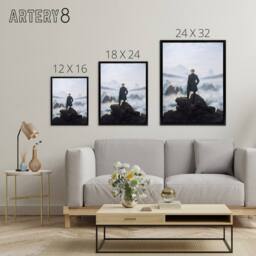 "Artery8 Friedrich Wanderer Above Sea Fog Framed Canvas Wall Art Print in Blue - Size: W12"" x H16""" - thumbnail 4