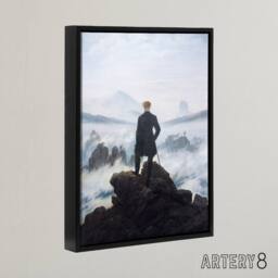 "Artery8 Friedrich Wanderer Above Sea Fog Framed Canvas Wall Art Print in Blue - Size: W12"" x H16""" - thumbnail 2
