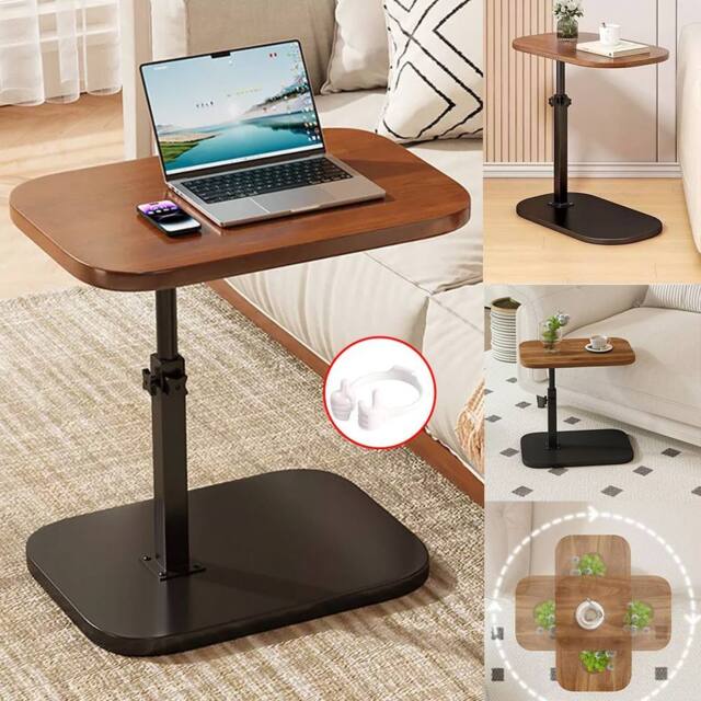Hinsinc Adjustable C-Shaped Sofa Side End Table Coffee Laptop Table Bedroom in Brown - image 1