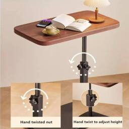 Hinsinc Adjustable C-Shaped Sofa Side End Table Coffee Laptop Table Bedroom in Brown - thumbnail 6