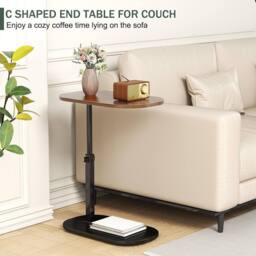 Hinsinc Adjustable C-Shaped Sofa Side End Table Coffee Laptop Table Bedroom in Brown - thumbnail 7